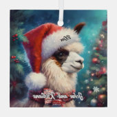 Mooie lama in een kerstmuts glas ornament (Achterkant)