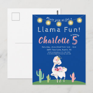 Mooie Lama Leuke Blauwe Verjaardagsuitnodiging Briefkaart