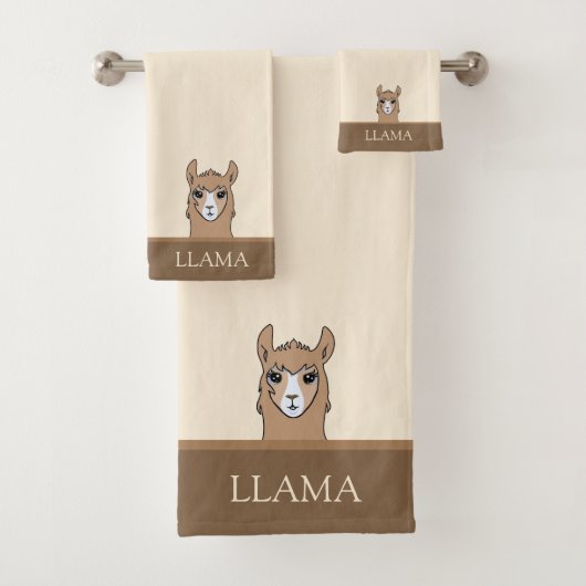 Mooie lama op beige & bruin bad handdoek (Insitu)