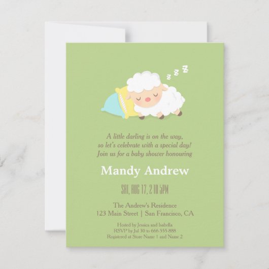 Mooie Lammemet Babyshower Uitnodigingen (Voorkant)