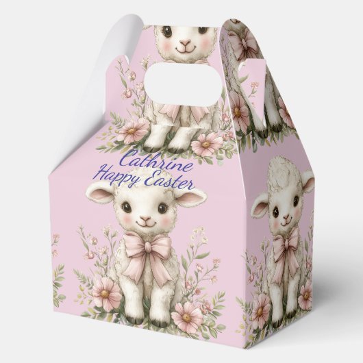Mooie lammetje roze lint lente bloemen bedankdoosjes (Voorkant)
