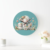 Mooie lammetjes met bloem- en patchworkaccenten grote klok (Huis)