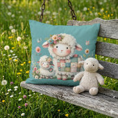 Mooie lammetjes met bloem- en patchworkaccenten kussen