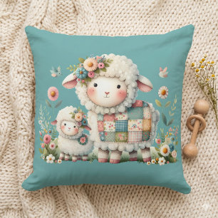 Mooie lammetjes met bloem- en patchworkaccenten kussen