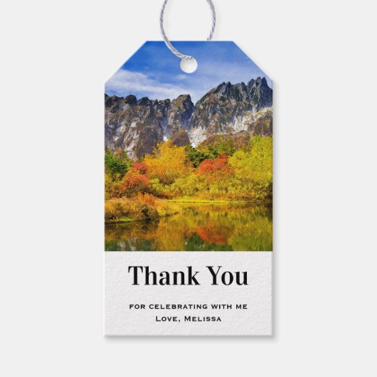 Mooie land bergen foto dank je cadeaulabel (Voorkant)
