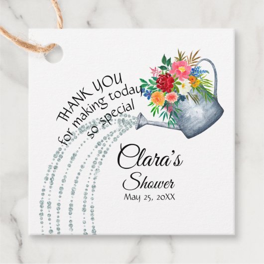 Mooie Landelijke Gietkan Bloemige Dank Je Shower Bedankjes Labels (Voorkant)