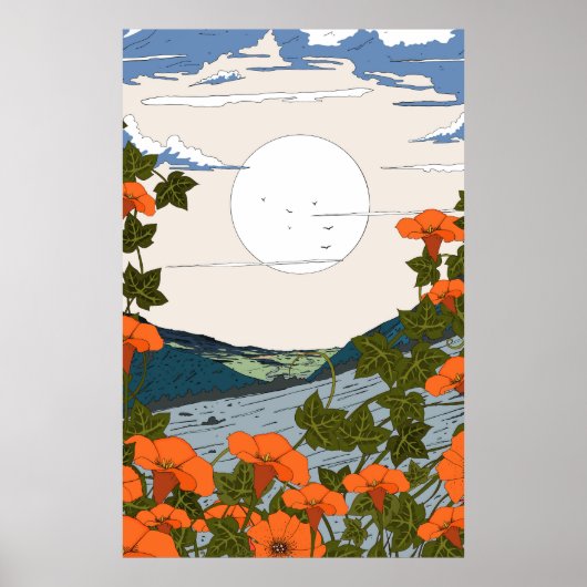 Mooie landschap met wilde bloemenweide poster (Voorkant)
