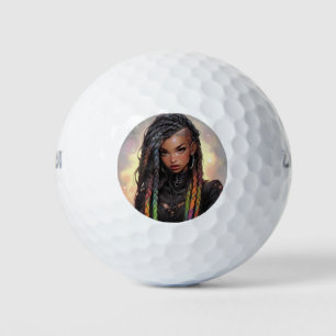 Mooie lange vlechten undercut zwart anime meisje golfballen
