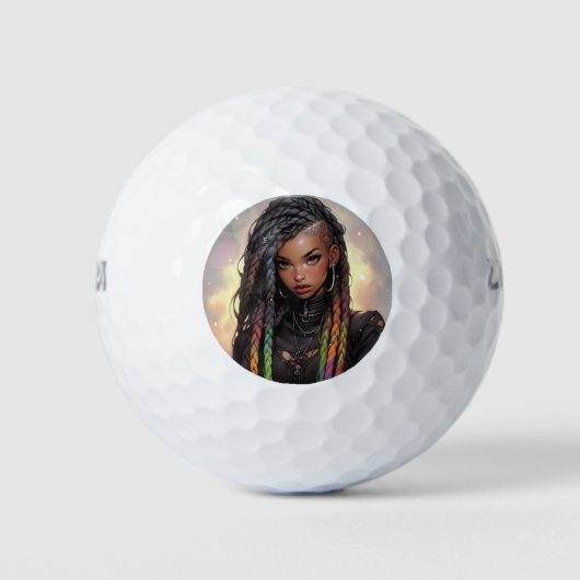 Mooie lange vlechten undercut zwart anime meisje golfballen (Voorkant)