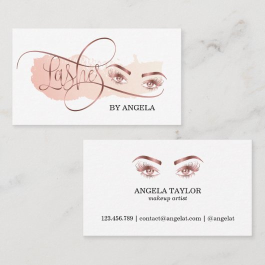 Mooie lange wimpers Roos gouden make-up artist Visitekaartje (Voorkant / Achterkant)