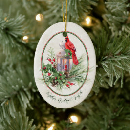 Mooie lantaarn met hulst en kardinaal Kerst  Keramisch Ornament