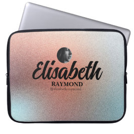 Mooie laptophoes Oranje Glitter Foto en naam Laptop Sleeve