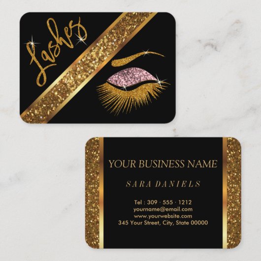 Mooie Lashes - Roos Gold Visitekaartje (Voorkant / Achterkant)