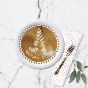 Mooie Latte Floral Leaf Art-structuur Papieren Bordje