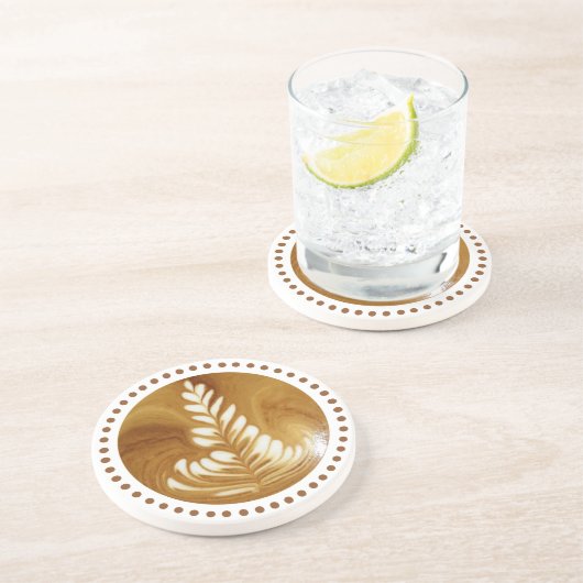 Mooie Latte Floral Leaf Art Tree zandsteen Zandsteen Onderzetter (Zijkant)