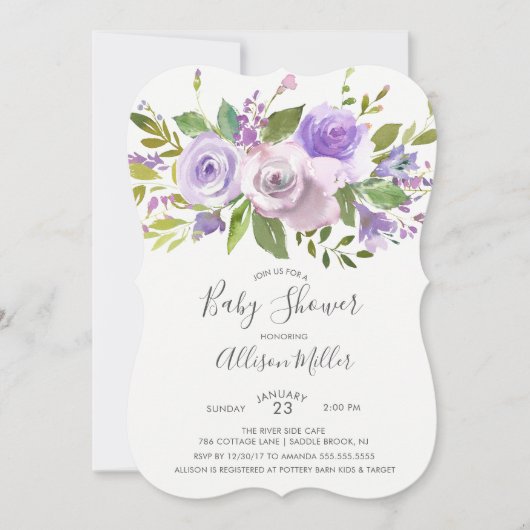 Mooie lavendel bloemen baby shower uitnodiging (Voorkant)