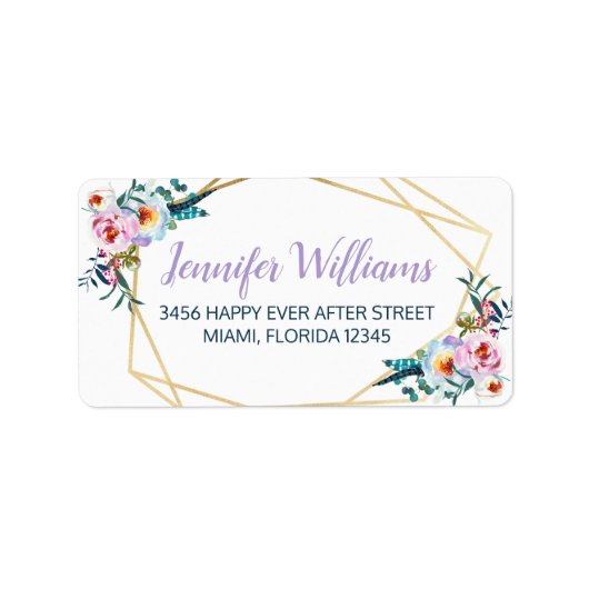 Mooie Lavendel Boho Bloemige Bruiloftsontvangst  Etiket (Voorkant)