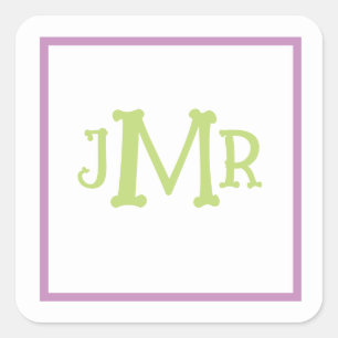 Mooie lavendel en groene monogram initiaal vierkan vierkante sticker