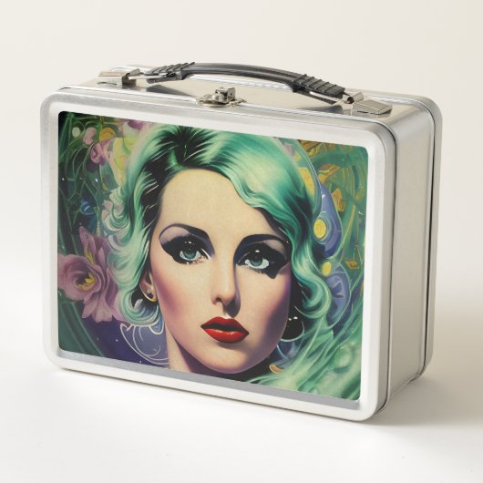 Mooie lavendel en groene Retrostijl ruimtevrouw (Voorkant)