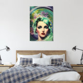 Mooie lavendel en groene Retrostijl ruimtevrouw Canvas Afdruk (Insitu (Slaapkamer))