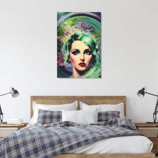 Mooie lavendel en groene Retrostijl ruimtevrouw Canvas Afdruk (Insitu (Slaapkamer))