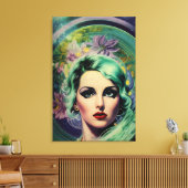 Mooie lavendel en groene Retrostijl ruimtevrouw Canvas Afdruk (Insitu (Woonkamer))