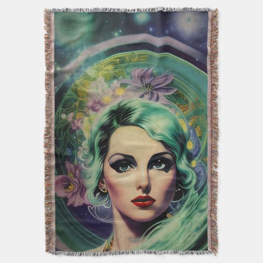 Mooie lavendel en groene Retrostijl ruimtevrouw Deken (Voorkant Verticaal)