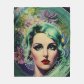 Mooie lavendel en groene Retrostijl ruimtevrouw Fleece Deken (Voorkant)