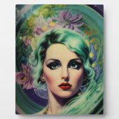 Mooie lavendel en groene Retrostijl ruimtevrouw Fotoplaat (Voorkant)