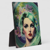 Mooie lavendel en groene Retrostijl ruimtevrouw Fotoplaat (Zijkant)