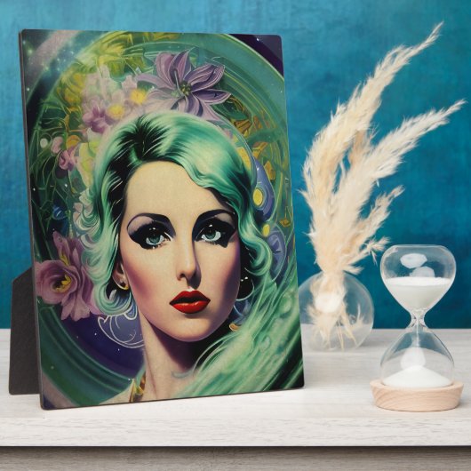 Mooie lavendel en groene Retrostijl ruimtevrouw Fotoplaat (Zijkant)