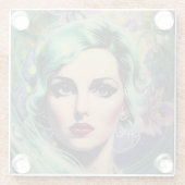 Mooie lavendel en groene Retrostijl ruimtevrouw Glazen Onderzetter (Achterkant)