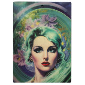 Mooie lavendel en groene Retrostijl ruimtevrouw Klembord (Achterkant)