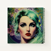 Mooie lavendel en groene Retrostijl ruimtevrouw Notitieboek (Achterkant)