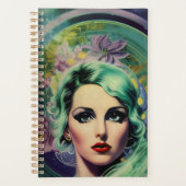 Mooie lavendel en groene Retrostijl ruimtevrouw Planner (Voorkant)