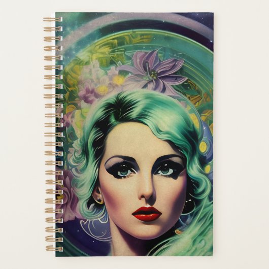 Mooie lavendel en groene Retrostijl ruimtevrouw Planner (Voorkant)