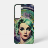 Mooie lavendel en groene Retrostijl ruimtevrouw Samsung Galaxy Hoesje (Achterkant)