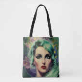 Mooie lavendel en groene Retrostijl ruimtevrouw Tote Bag (Voorkant)