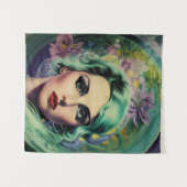 Mooie lavendel en groene Retrostijl ruimtevrouw Wandkleed (Voorkant (horizontaal))