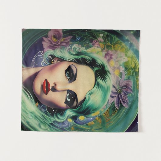 Mooie lavendel en groene Retrostijl ruimtevrouw Wandkleed (Voorkant (horizontaal))