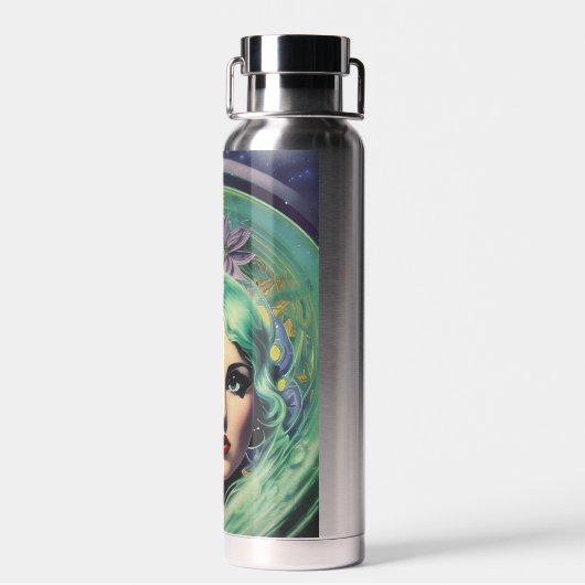 Mooie lavendel en groene Retrostijl ruimtevrouw Waterfles (Achterkant)
