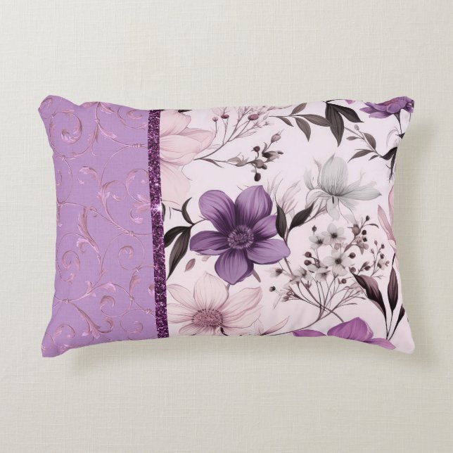 Mooie lavendel en roze bloemen accent kussen (Voorkant)