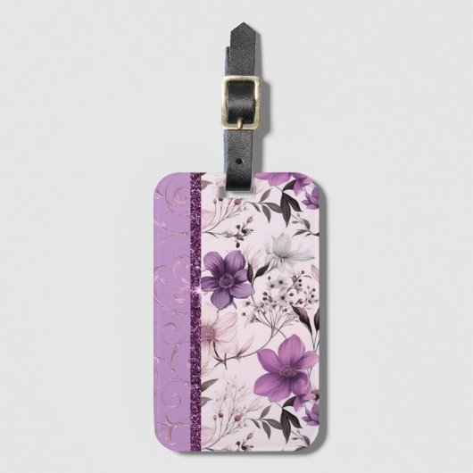 Mooie lavendel en roze bloemen bagagelabel (Voorkant (verticaal))