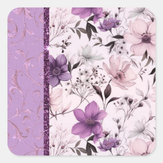 Mooie lavendel en roze bloemen vierkante sticker