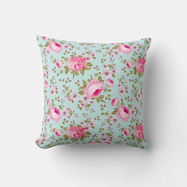Mooie lavendel en roze bloemmotief kussen (Voorkant)