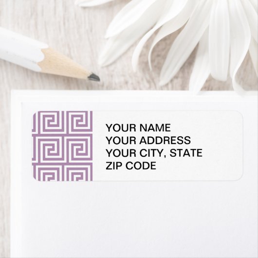 Mooie Lavendel en Wit Grieks Sleutelpatroon Etiket (Insitu)