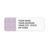 Mooie Lavendel en Wit Grieks Sleutelpatroon Etiket (Voorkant)