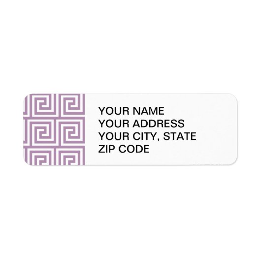 Mooie Lavendel en Wit Grieks Sleutelpatroon Etiket (Voorkant)