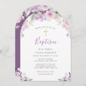 Mooie lavendel paarse bloemen doop kaart (Voorkant / Achterkant)
