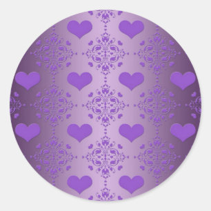 Mooie Lavendel Paarse Harten Damast Ronde Sticker
